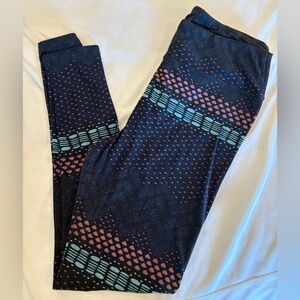Lularoe Tall and Curvy Leggings, Black with pink and turquoise design